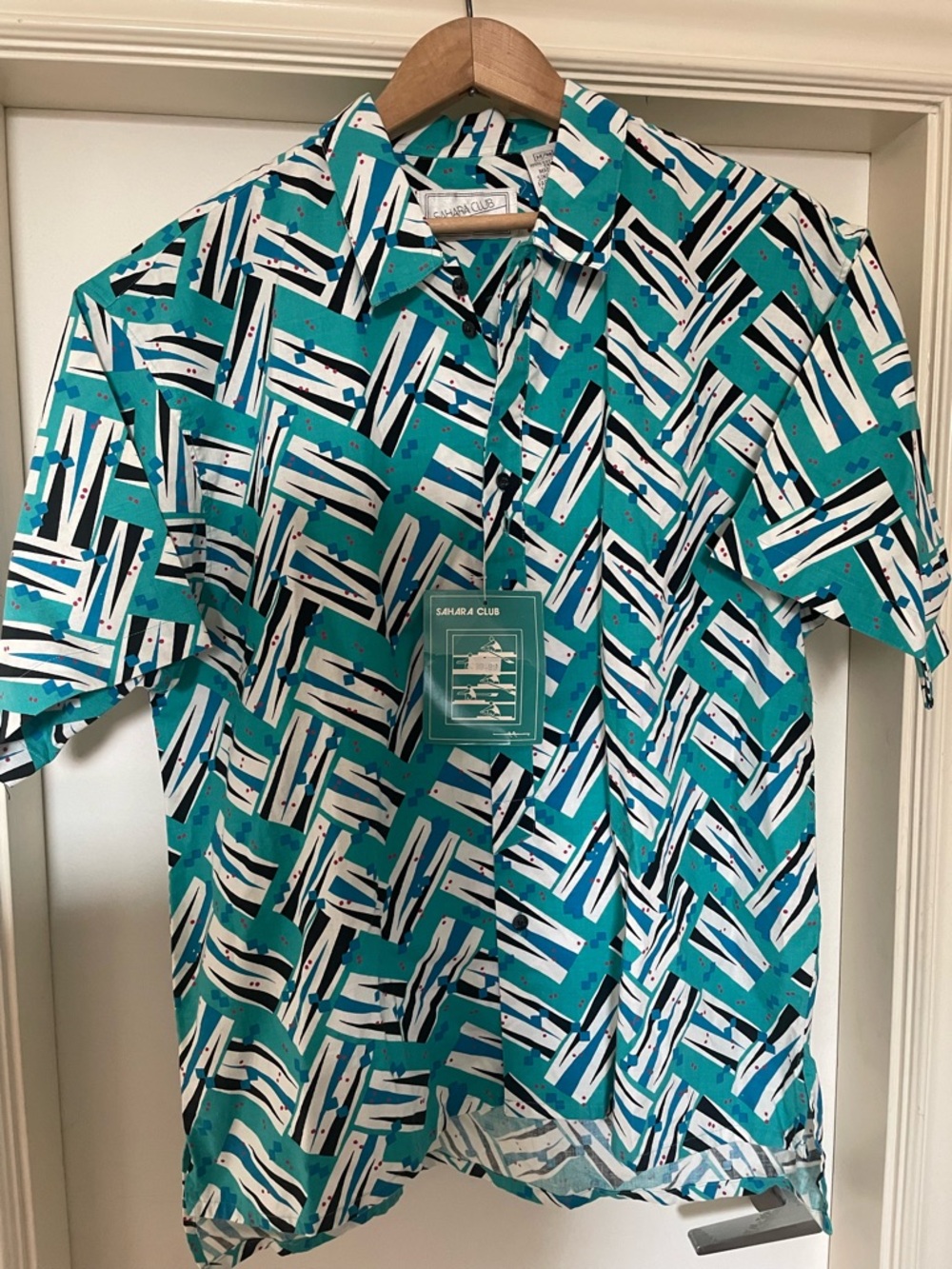 Seaburn Club Men’s Teal Geometric Short Sleeve Button-Down Shirt